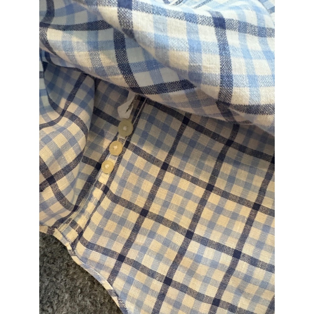 J Crew Linen Shirt Mens Extra Large Blue White Plaid Tailored Fit Button Down - Picture 7 of 7